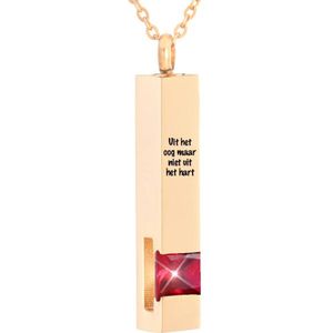 Luxe Ashanger | Met Ketting En Gravering | Uit Het Oog Maar Niet Uit Het Hart | Assieraad | Rosegoudkleurig Met Rode Steen | As Ketting | Gedenksieraad | Urn | Incl. As vuller