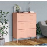 The Living Store Ladekast Staal - 80x35x101.5 cm - 6 lades - Roze