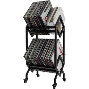 Mobiel DJ vinyl platenrek met wieltjes – LP opslaghouder en displaystandaard met robuust metalen frame, eenvoudig te verplaatsen, ideaal voor kantoor of woonkamer