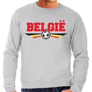 Belgie landen / voetbal sweater met wapen in de kleuren van de Belgische vlag - grijs - heren - Belgie landen trui / kleding - EK / WK / voetbal sweater S