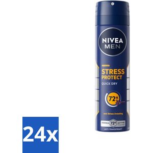 24 x Nivea - Men - Deodorant - Spray - Stress Protect - 150 ml - NIVEA MEN Deodorant - Anti-transpirant - Stresszweet - 72 Uur Bescherming - Deodorant Spray