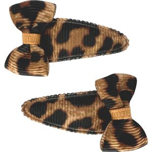 Baby haarspeldjes met strik - leopard