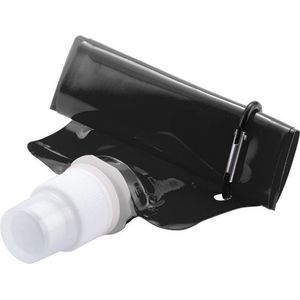 Set van 2x stuks waterzak / drinkfles met karabijnhaak - Zwart - 400 ml - Opvouwbaar - Waterfles herbruikbaar met haak - Herbruikbare opvouwbare waterzakken - Festival Gadget