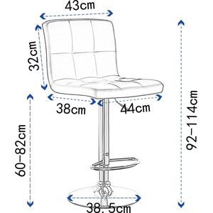 Néos® Barkruk - Verstelbaar - Draaibaar - Synthetisch Leer - Grijs - 92-114cm