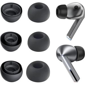 Allecto Plus - Ruisonderdrukking siliconen oordopjes voor Galaxy Buds3 Pro (S/M/L zwart) - Vervangende oortjes met gat, oplaadhoes compatibel.