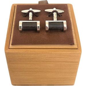 Stalen Manchetknopen met Houten Inlay + houten doosje