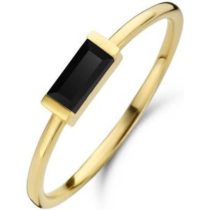 New Bling 9NB 0548-54 Zilveren Ring Dames - Zwart Spinel - Rechthoek - Maat 54 - Gold Plated (Verguld / Goud op Zilver)