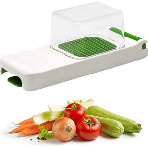 Multifunctionele snijder met opvangbak - groente- en uiensnijder - 6 x 6 mm lemmet - BPA-vrij - wit en groen - keukengadget