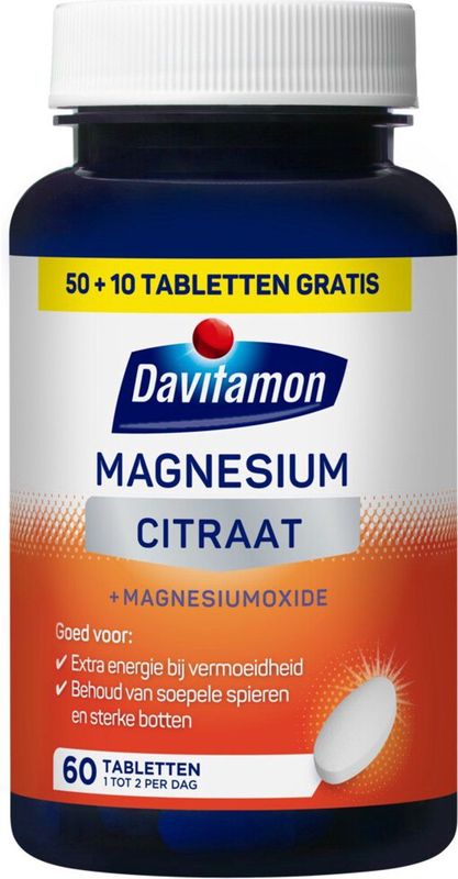Davitamon - Magnesium Citraat + Magnesiumoxide - 50+10 GRATIS Tabletten