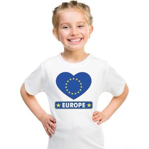 Europa kinder t-shirt met Europese vlag in hart wit jongens en meisjes 110/116