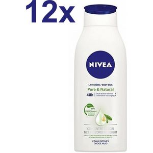 NIVEA - Pure & Natural 48h - Bodymilk - Voor droge huid - 12x 400ml - Voordeelverpakking