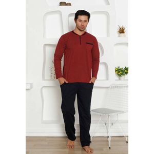 Alimer - Heren Pyjama Set - 100% Katoen - Bordeauxrood/Zwart - Maat M