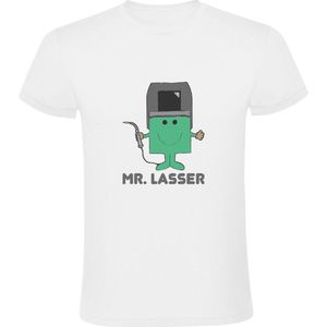 Mr. Lasser Heren T-shirt | lassen | snijbranden | lasbril | gereedschap | zagen | werk | beroep | Wit