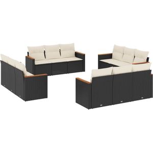 vidaXL Loungeset 12-delig - Poly Rattan - Zwart Loungebank - Tuinset - Lounge Set - Tuinbank - Buitentijnen