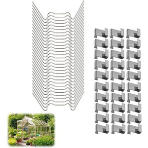 Bevestigingsclip - Kasklemmen - Glasclips - Broeikas Glasklemmen - Glas-Klem-Bescherming - Broeikasklemmen - Broeikasbevestiging - Voor Broeikasaccessoires - 50 Stuks W-Draadclips En 50 Stuks Z-Overlapclips - Voor Glas Van Tuinkas Broeikas En Serre