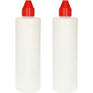 PlasticForte Doseerfles/sausfles - 2x - kunststof - transparant - met schenktuit - 500 ml - 22 cm