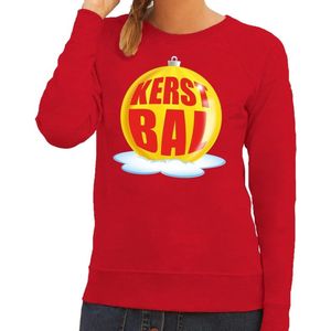 Foute kersttrui kerstbal geel op rode sweater voor dames - kersttruien M