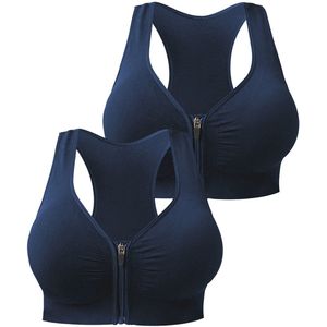 VIMOSE BH ritssluiting aan de voorkant dames-BH Grote maten-Comfort BH-postoperatieve bh-afneembare cups-Ondersteunende BH-Beha dames-Blauw-3XL