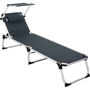 Casaria Ligstoel Bari Comfort Plus – Zonnendak & Handgrepen – Grijs