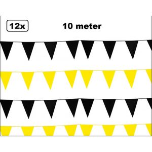 12x Vlaggenlijn zwart en geel 10 meter - vlaglijn festival feest party verjaardag thema feest kleur