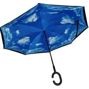 Omgekeerde paraplu met C-handvat - winddicht en UV-bestendig voor regen, storm en zon.