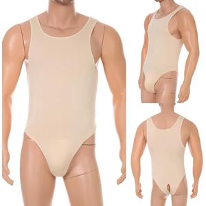 Open Billen Bodysuit Heren - Lingerie - Gay - Beige - Shirt - Anus