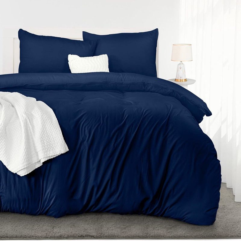 Beddengoedset - microvezel dekbedovertrek 260 x 240 cm + 2 kussenslopen 65 x 65 cm - marineblauw