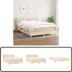 vidaXL Boxspring - crèmekleurig - 140x200 cm Boxspringbed - Boxspring - Bed Frame - Creme Kleur - Verstelbare Hoofdbord