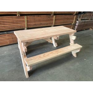 Inklapbare Picknicktafel - Model M - DICHT TAFELBLAD 4,5 cm GEEN SCHOEFGATEN in tafelblad - 3 tot 5 personen - Douglas Hout - Bank en Tafel 2 in 1 - Compleet Gemonteerd geleverdl