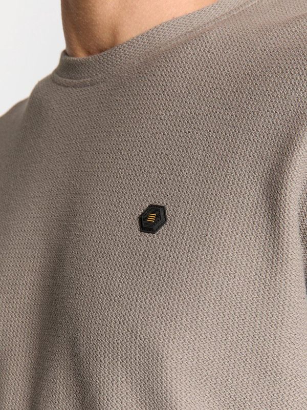 No Excess - Shirt - Taupe/Zwart - Effen - Halve Mouw