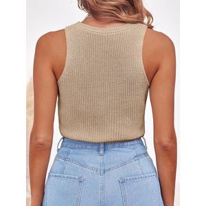 Women's Tank Top Crop Halterneck Summer Sleeveless Knit Top Racerback Slim Fit Shirts Crew Neck Basic Vest Casual Knit Cami Top