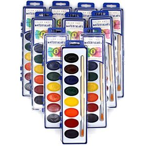 10 Verfverpakkingen met 8 Wasbare Waterverf Kleuren en Houten Kwast voor Kinderen en Volwassenen