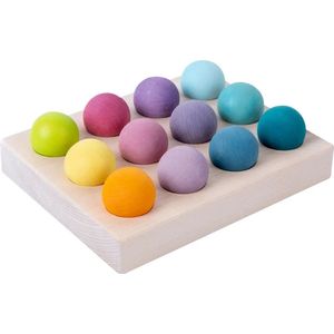 Houten ballen en sorteerplank - Pastelkleuren - 12 ballen - Open einde speelgoed - Educatief montessori speelgoed - Grapat en Grimms style