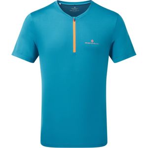 Ronhill | Heren Hardloopshirt | Tech 1/2 Zip S/S Tee | Petrol/Fluo Orange | S
