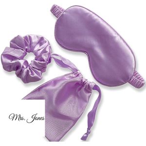 Mrs. Jones Slaapmasker voor dames comfortabel met zijden scrunchie en organzazakje paars oogmasker voor meisjes op reis .