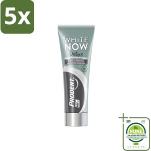 5 x Prodent - White Now - Tandpasta - Natuurlijke Ingrediënten - Klei En Houtskool - 75 ml - Grootverpakking - Tandpasta - Whitening - Klei - Houtskool - Natuurlijke Tandpasta