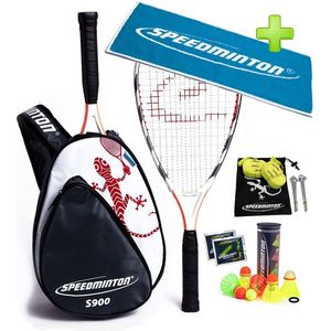 Speedminton S900 set - speedbadminton - crossminton - speed badminton set - wit/grijs/rood - incl Speedminton handdoek