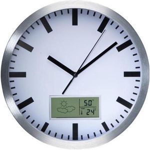 Wandklok met lcd-display - thermometer, hygrometer en weersvoorspelling - Ø 25 cm