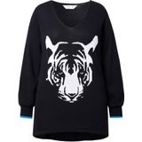 Angel of Style Angel of Style - Dames - Trui comfortabele pasvorm tijgermotief - Zwart - Maat 42+