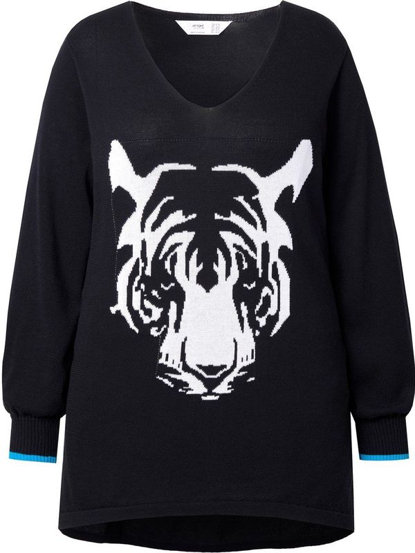 Angel of Style Angel of Style - Dames - Trui comfortabele pasvorm tijgermotief - Zwart - Maat 42+