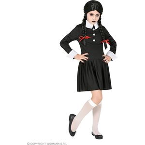 Widmann - Pop kostuum Kostuum - Duistere Wednesday Addams - Meisje - Zwart - Maat 140 - Halloween - Verkleedkleding