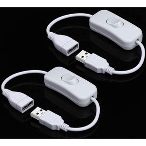2 stuks DC mannelijke naar vrouwelijke USB-kabel met aan/uit-schakelaar - witte kleur USB-verlengkabel inline-tuimelschakelaar voor rijrecorder LED-bureaulamp USB-ventilator LED-strips.