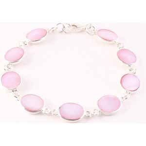 Zilveren armband met roze parelmoer
