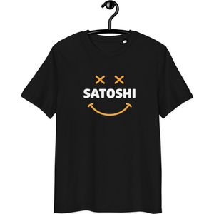 Bitcoin T-shirt - Satoshi Smiley - Unisex - 100% Biologisch Katoen - Zwart - Maat S | BitPopArt | Bitcoin cadeau| Bitcoin T-shirt| Crypto T-shirt| Crypto Shirt| Bitcoin Shirt| Bitcoin Merch| Crypto Merch| Bitcoin Kleding