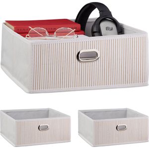 Relaxdays 3 x opbergmand badkamer - bamboe mand - opbergdoos stof - opbergbox - wit