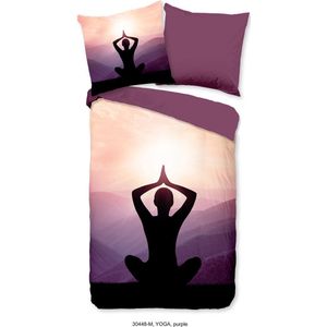 Pure Dekbedovertrek ""yoga / buddha"" - Paars - (200x200/220 cm) - Microfiber