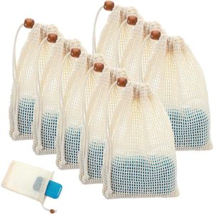 Premium - Natuurlijke zeepzakjes van sisal met trekkoord voor haarzeep, massagezeep en vaste douchegel - Set van 8 stuks - Beige