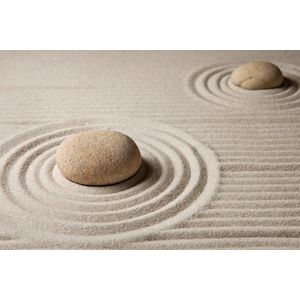 Dibond - Zen - Steen / Zand in beige / wit / zwart / taupe - 100 x 150 cm.