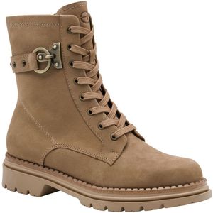 Tamaris - Leren Veterschoenen - Camel Beige - Combat Enkellaarsjes