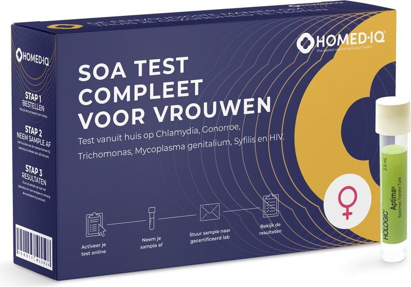 Homed-IQ - SOA Test voor vrouwen - Test op: HIV, Chlamydia, Gonorroe, Trichomonas en Syfilis - Laboratorium Test